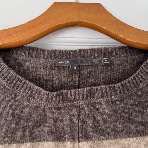 VINCE Brown & Cream scooped neck oversized wool sweater - Picture 6 of 6